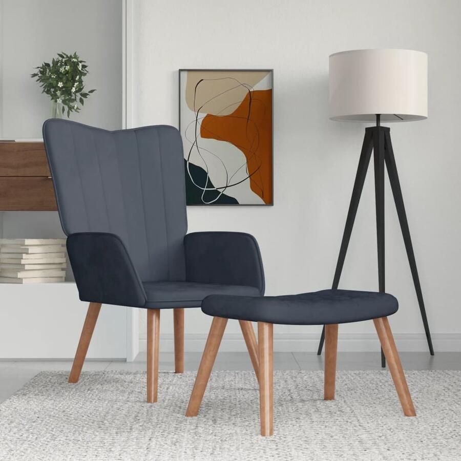 VidaXL Relaxstoel met voetenbank Fluweel Donkergrijs Relaxfauteuil Lounge Stoel Fluweel Stoel Donkere Grijze Stoel Fauteuillls - Foto 2