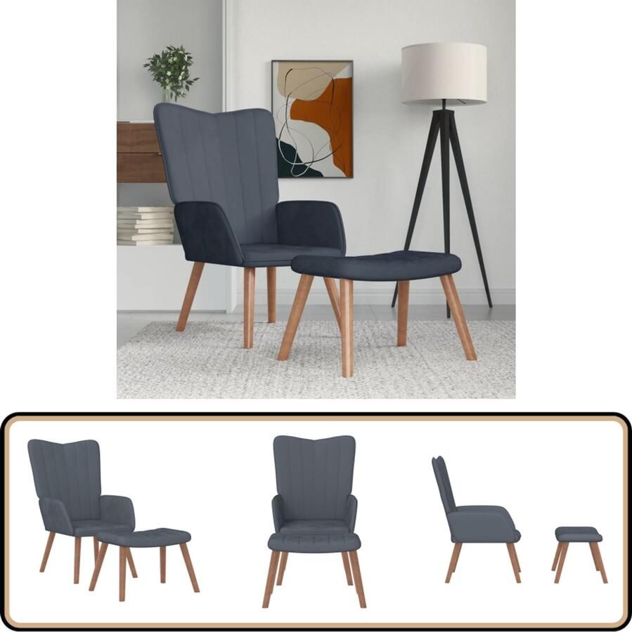 VidaXL Relaxstoel met voetenbank Fluweel Donkergrijs Relaxfauteuil Lounge Stoel Fluweel Stoel Donkere Grijze Stoel Fauteuillls