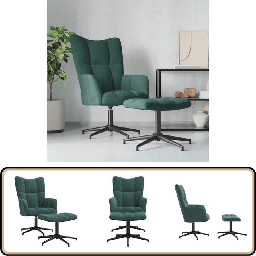 VidaXL Relaxstoel met voetenbank Fluweel Donkergroen Relaxfauteuil Fauteuils Lounge Stoel Fluweel Stoel Dark Green Furniture