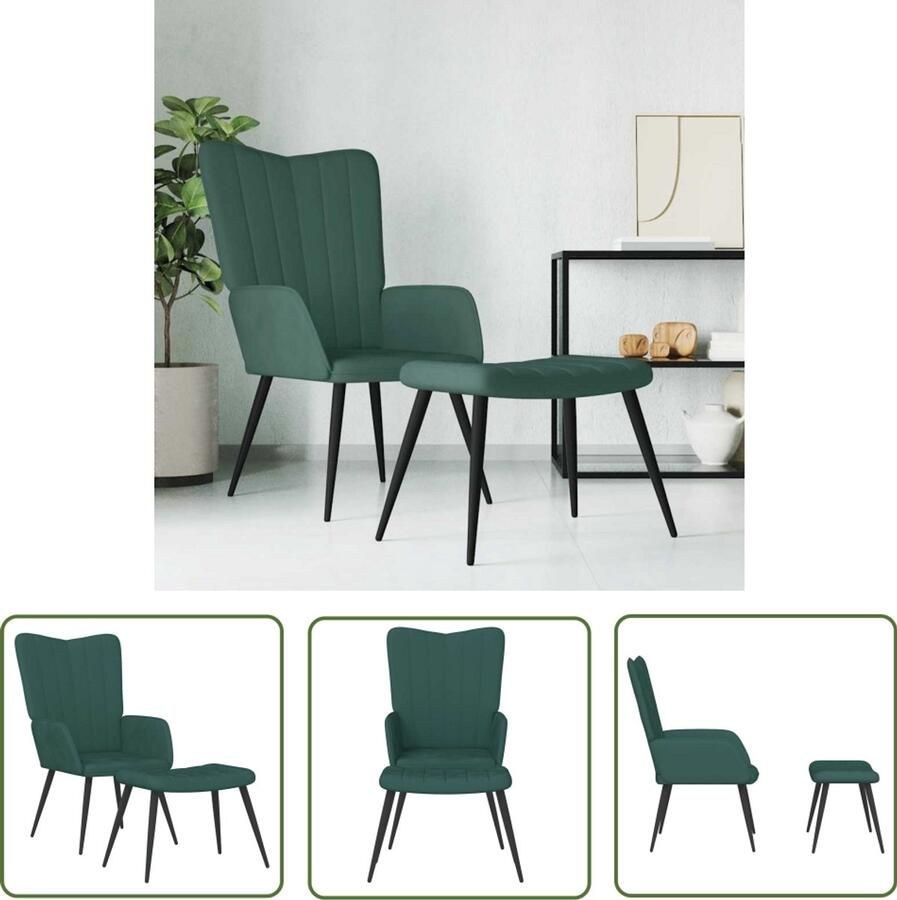 The Living Store Relaxstoel met Voetenbank Donkergroen Fluweel 61x70x96.5cm Stalen Frame Relaxfauteuil Lounge Stoel Fluweel Stoel Donkere Groene Stoel Fauteuill - Foto 2