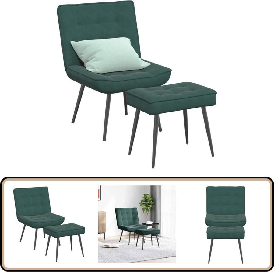 VidaXL Relaxstoel met voetenbank Fluweel Donkergroen Relaxfauteuil Loungestoel Fluweel Fauteuil Donkere Fauteuils Comfortabele Stoel