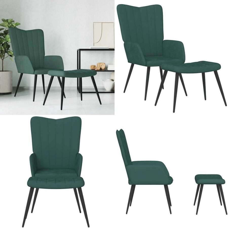 VidaXL Relaxstoel met voetenbank fluweel donkergroen Relaxstoel Met Voetenbank Relaxstoelen Met Voetenbanken Zetel Met Voetenbankje Zetels Met Voetenbankjes