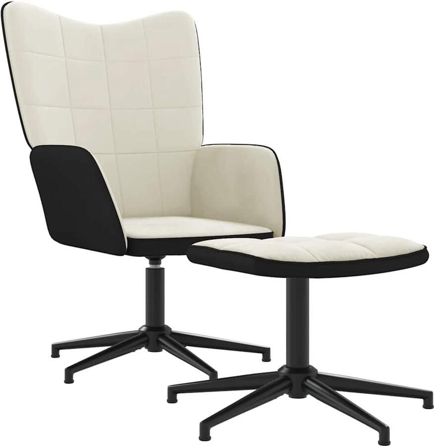 VidaXL Relaxstoel met voetenbank fluweel en PVC crÃ¨mewit