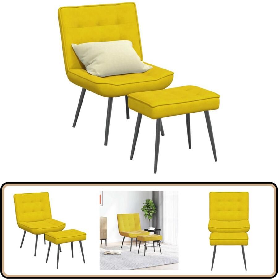 VidaXL Relaxstoel met voetenbank Fluweel Geel Relaxstoel Met Voetenbank Relaxstoelen Met Voetenbank Stoel Relaxstoel