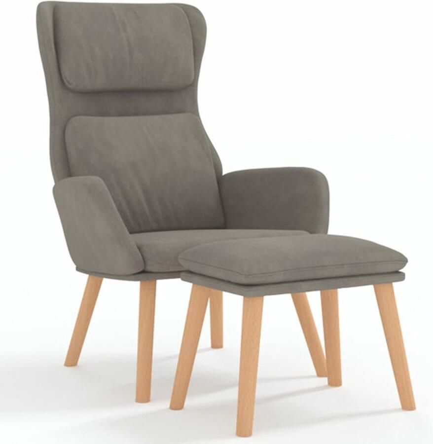 VidaXL Relaxstoel met voetenbank fluweel lichtgrijs - Foto 3