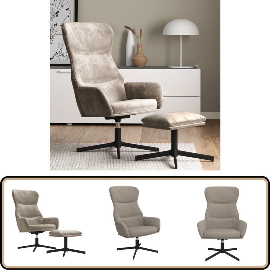 VidaXL Relaxstoel met voetenbank Fluweel Lichtgrijs Relaxfauteuil Fauteuil Lounge Stoel Comfortstoel Woonkamer Meubilair Grijs