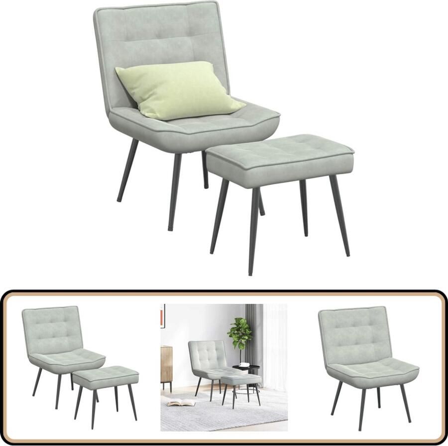 VidaXL Relaxstoel met voetenbank Fluweel Lichtgrijs Relaxfauteuil Fauteuil Lounge Stoel Voetenbank Fluweel