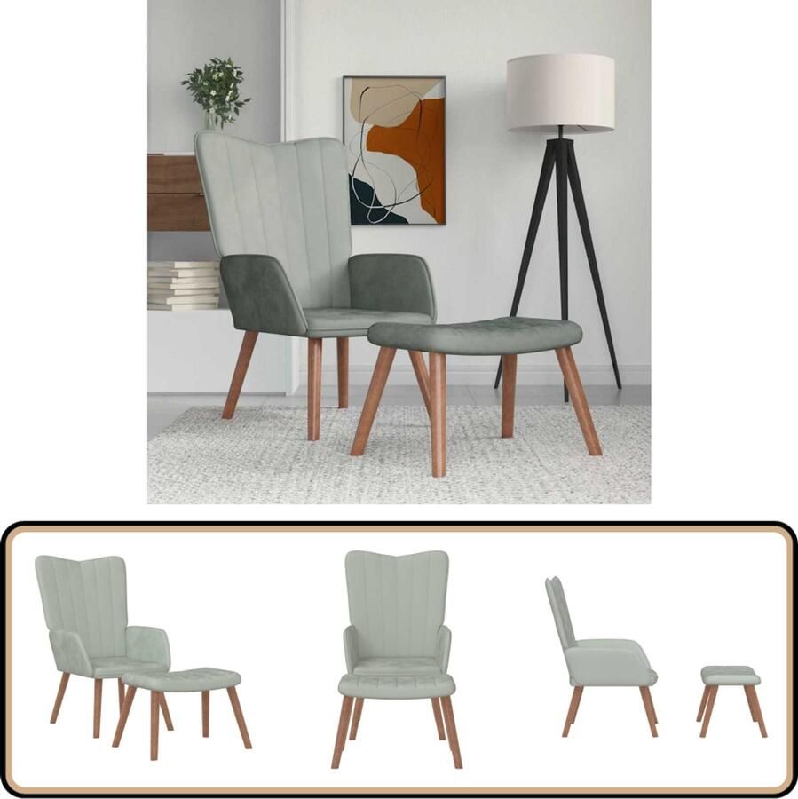 VidaXL Relaxstoel met voetenbank Fluweel Lichtgrijs Relaxfauteuil Lounge Chair Loungestoel Velvet Fauteuil Grijs Fauteuil