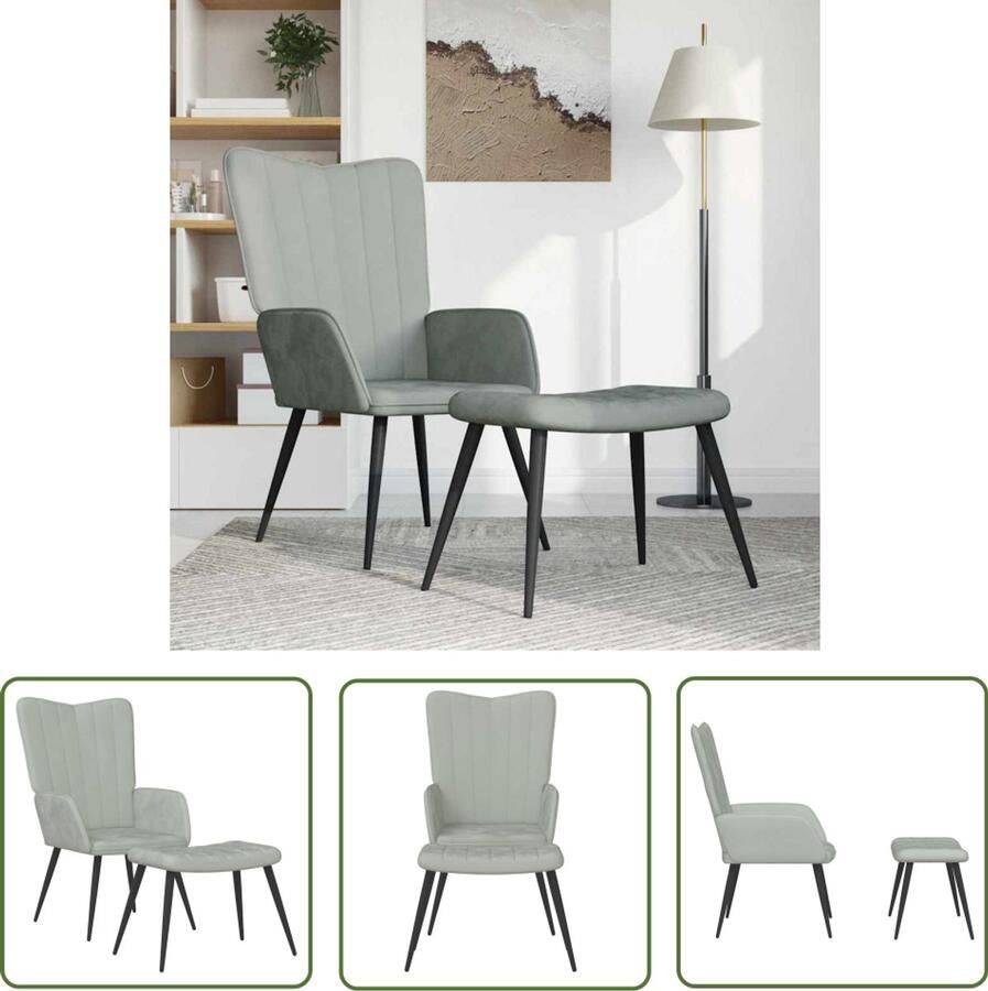VidaXL Relaxstoel met voetenbank Fluweel Lichtgrijs Relaxfauteuil Lounge Stoel Loungestoel Comfortabele Stoel Fluweel Stoel Grijze Stoel Eetkamerstoel Woonkamerstoel Salontafel Voetensteun