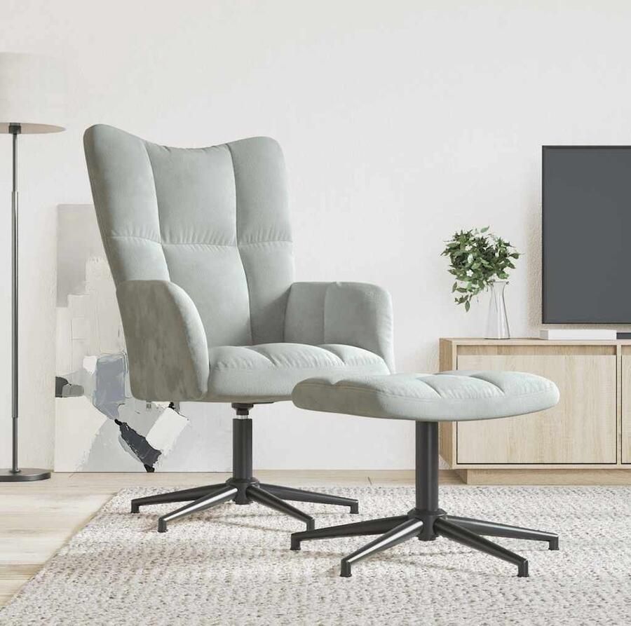 VidaXL Relaxstoel met voetenbank Fluweel Lichtgrijs Relaxstoel Fauteuiltje Lounge Zetel Fluweelstellaan Grijs Meubilair Comfortabele Stoel - Foto 2