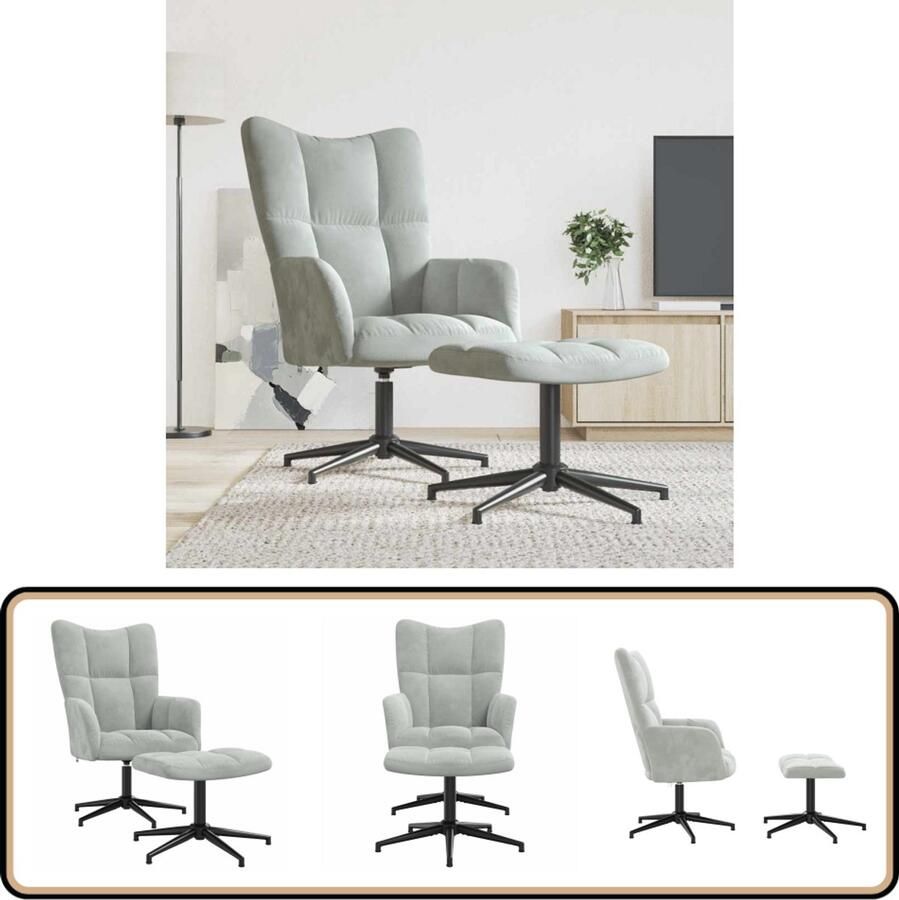 VidaXL Relaxstoel met voetenbank Fluweel Lichtgrijs Relaxstoel Fauteuiltje Lounge Zetel Fluweelstellaan Grijs Meubilair Comfortabele Stoel