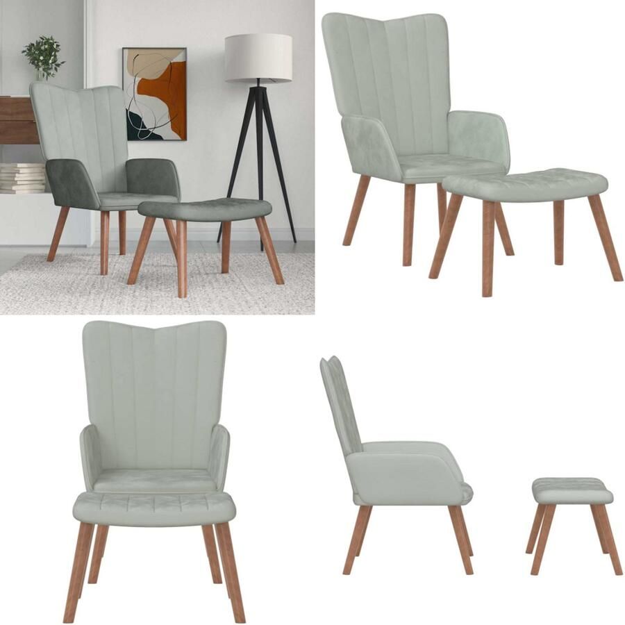 VidaXL Relaxstoel met voetenbank fluweel lichtgrijs Relaxstoel Met Voetenbank Relaxstoelen Met Voetenbanken Zetel Met Voetenbankje Zetels Met Voetenbankjes