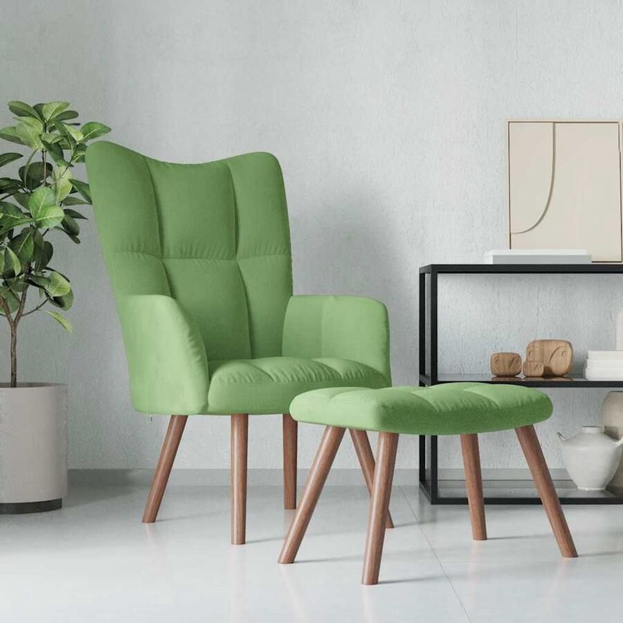 The Living Store Relaxstoel Blokpatroon 61.5 x 69 x 95.5 cm Dik gewatteerd Lichtgroen fluweel Stabiel en duurzaam Relaxfauteuil Lounge Stoel Comfortabele Stoel Fluweel Stoel Groene Stoel - Foto 2