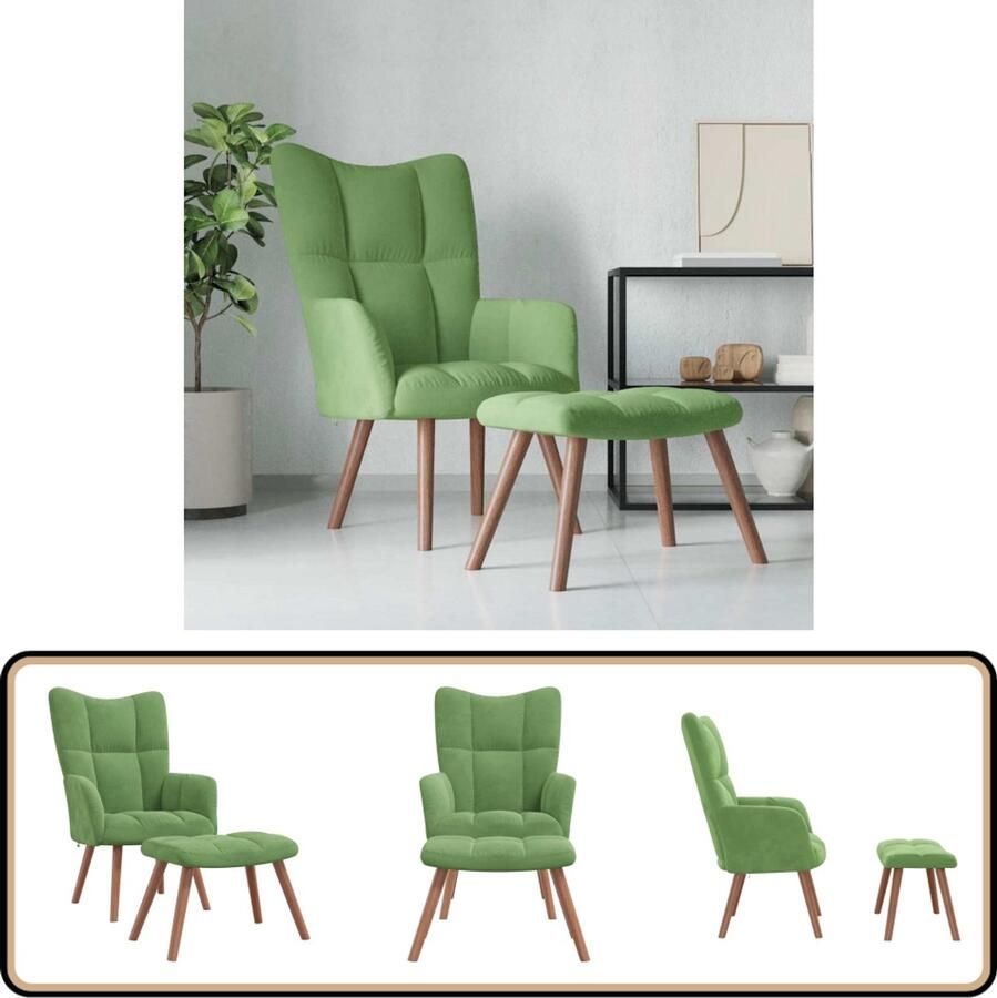 The Living Store Relaxstoel Blokpatroon 61.5 x 69 x 95.5 cm Dik gewatteerd Lichtgroen fluweel Stabiel en duurzaam Relaxfauteuil Lounge Stoel Comfortabele Stoel Fluweel Stoel Groene Stoel - Foto 3