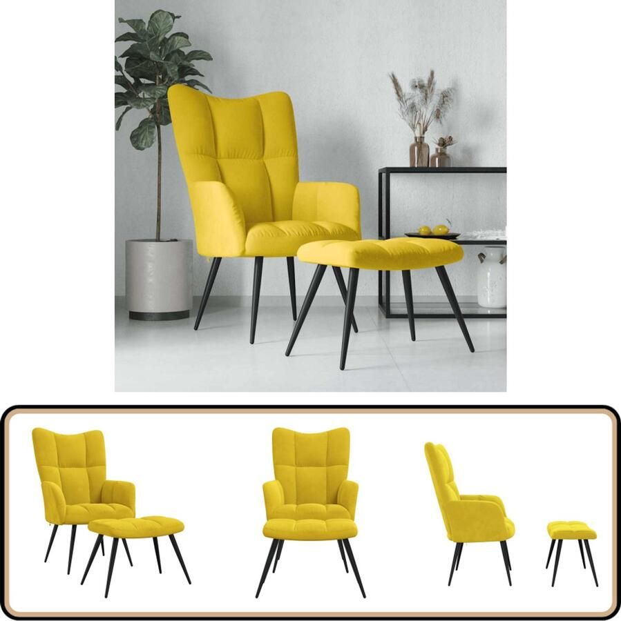 VidaXL Relaxstoel met voetenbank Fluweel Mosterdgeel Relaxfauteuil Fluweel Fauteuil Mustard Geel Lounge Stoel Woonkamer Meubilair