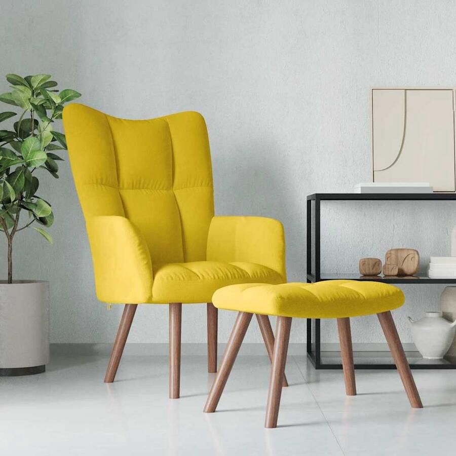 VidaXL Relaxstoel met voetenbank Fluweel Mosterdgeel Relaxfauteuil Lounge Stoel Fluweel Stoel Mustard Geel Voetenbank Comfortabele Stoel Salon Meubilair Woonkamer Decoratie Luxe Stoel - Foto 2