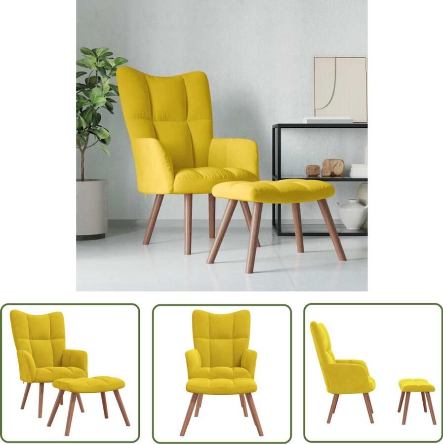VidaXL Relaxstoel met voetenbank Fluweel Mosterdgeel Relaxfauteuil Lounge Stoel Fluweel Stoel Mustard Geel Voetenbank Comfortabele Stoel Salon Meubilair Woonkamer Decoratie Luxe Stoel