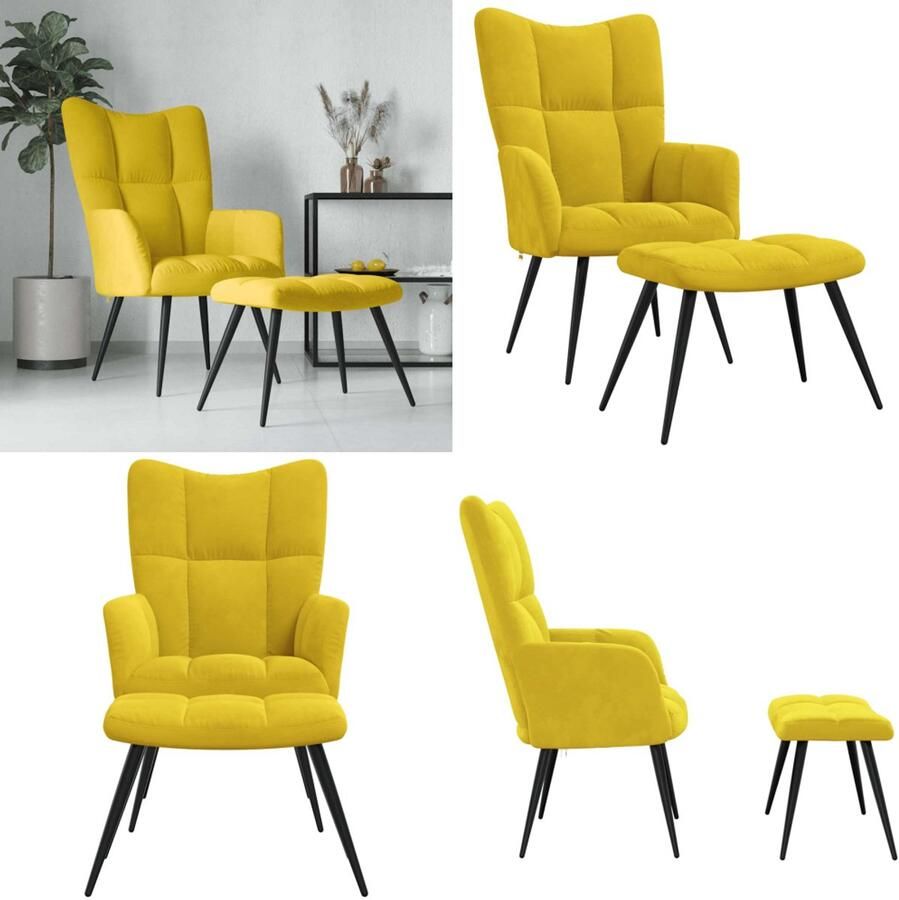 VidaXL Relaxstoel met voetenbank fluweel mosterdgeel Relaxstoel Met Voetenbank Relaxstoelen Met Voetenbanken Zetel Met Voetenbankje Zetels Met Voetenbankjes