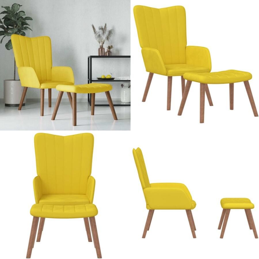 VidaXL Relaxstoel met voetenbank fluweel mosterdgeel Relaxstoel Met Voetenbank Relaxstoelen Met Voetenbanken Zetel Met Voetenbankje Zetels Met Voetenbankjes
