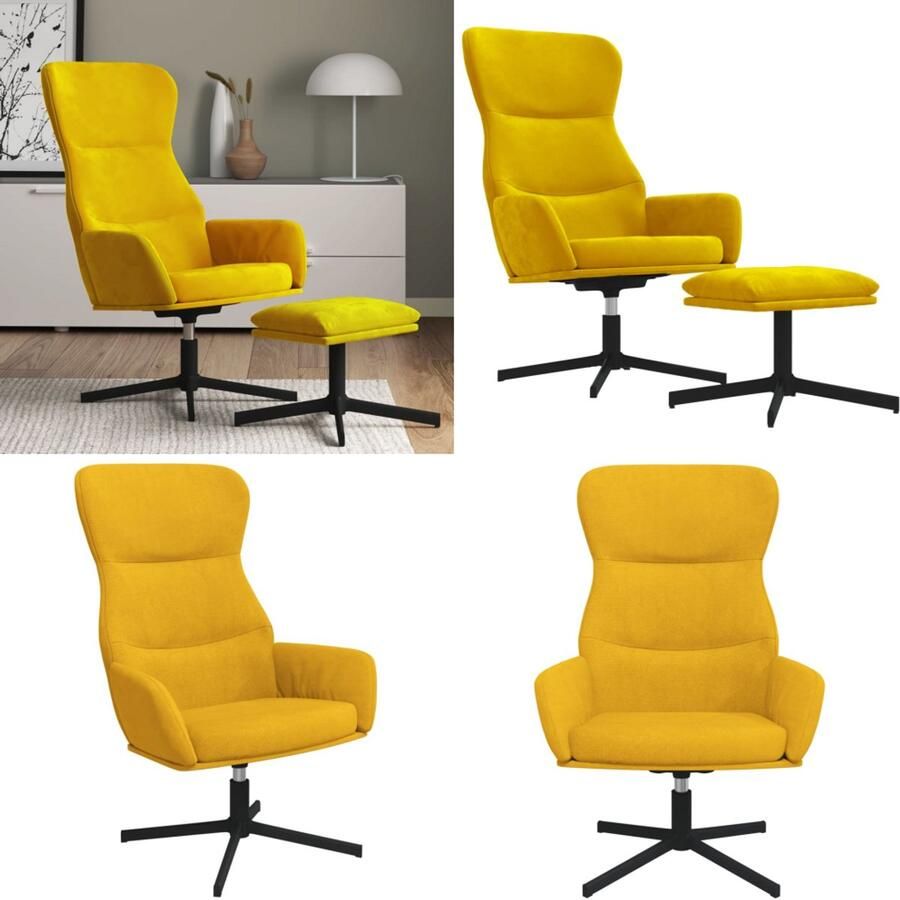 VidaXL Relaxstoel met voetenbank fluweel mosterdgeel Relaxstoel Met Voetenbank Relaxstoelen Met Voetenbanken Zetel Met Voetenbankje Relaxstoel