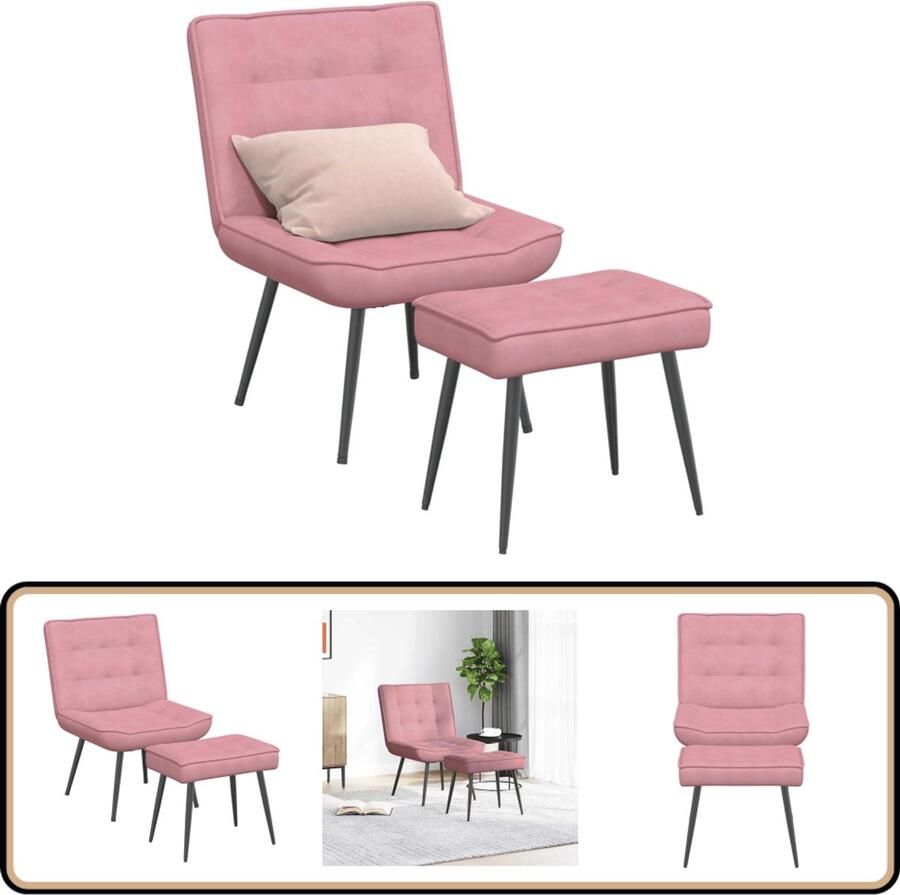 VidaXL Relaxstoel met voetenbank Fluweel Roze Relaxfauteuil Fauteuil Loungestoel Fluweelstoelen Roze Stoel