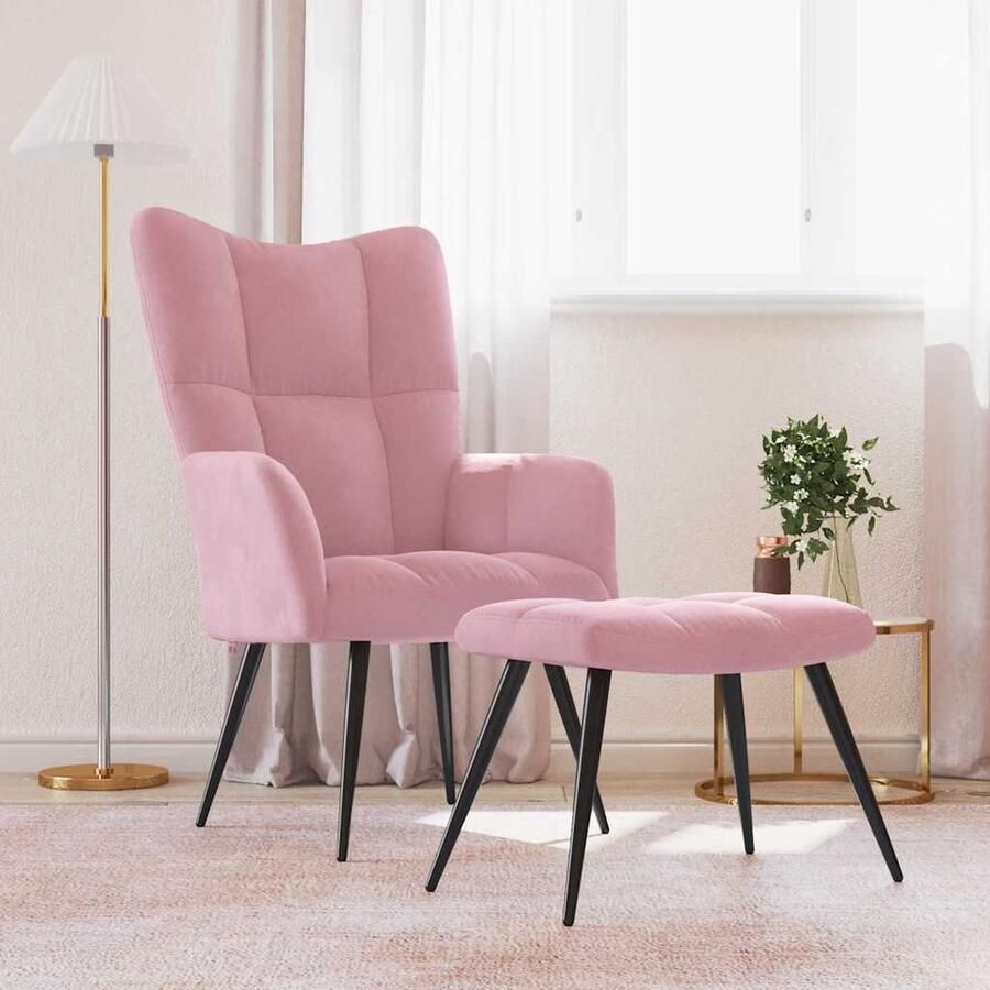 VidaXL Relaxstoel met voetenbank Fluweel Roze Relaxfauteuil Fluweel Fauteuil Roze Fauteuil Lounge Stoel Loungestoel Comfortabele Stoel Woonkamer Meubels Salon Meubilair Trendy Stoel Moderne Stoel - Foto 2