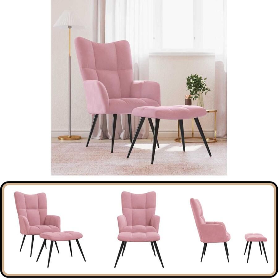 VidaXL Relaxstoel met voetenbank Fluweel Roze Relaxfauteuil Fluweel Fauteuil Roze Fauteuil Lounge Stoel Loungestoel Comfortabele Stoel Woonkamer Meubels Salon Meubilair Trendy Stoel Moderne Stoel