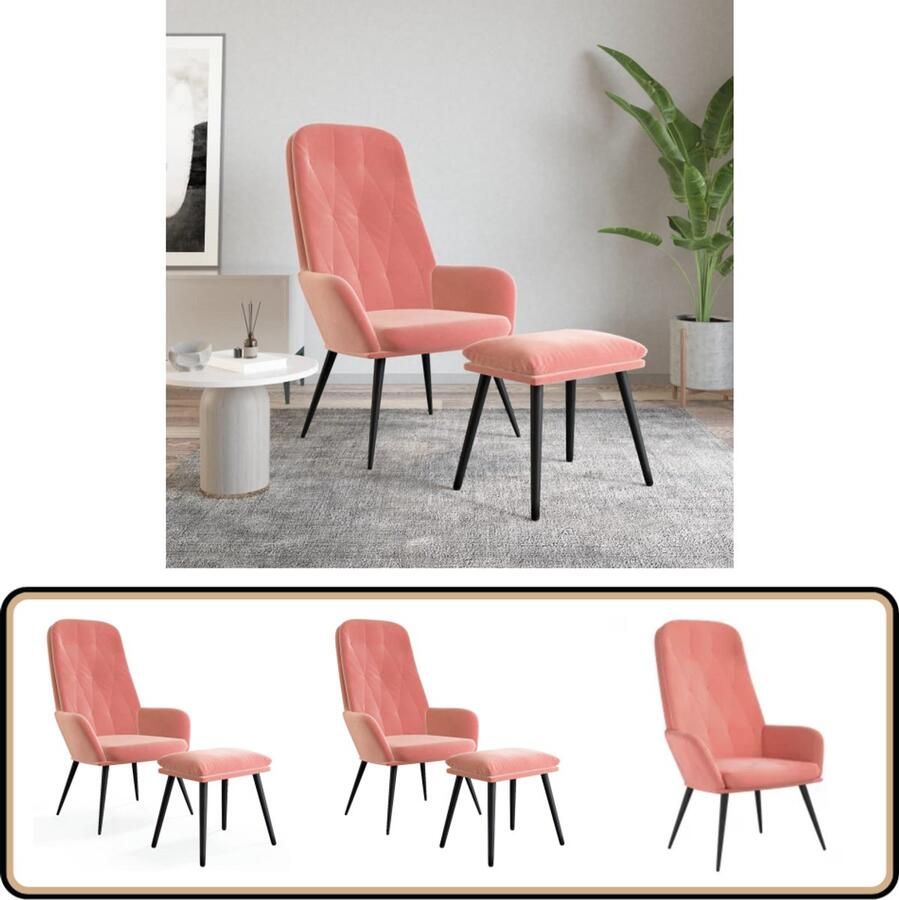 VidaXL Relaxstoel met voetenbank Fluweel Roze Relaxstoel Fluweel Stoel Roze Stoel Lounge Stoel Woonkamer Meubilair Voetenbank Loungestoel
