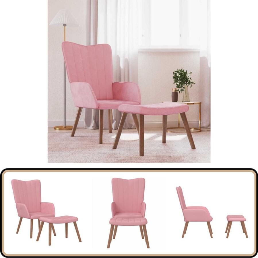 VidaXL Relaxstoel met voetenbank Fluweel Roze Relaxstoel Lounge Chair Fauteuill Velvet Meubels Roze Meubels