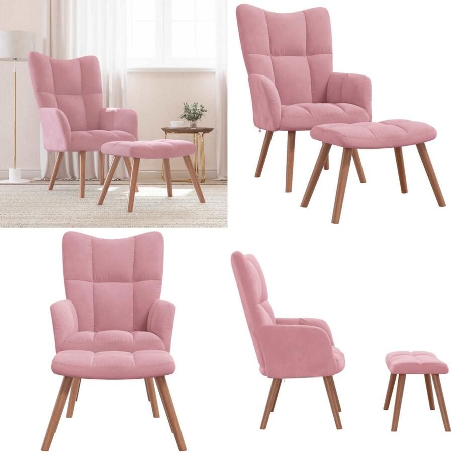 VidaXL Relaxstoel met voetenbank fluweel roze Relaxstoel Met Voetenbank Relaxstoelen Met Voetenbanken Zetel Met Voetenbankje Zetels Met Voetenbankjes