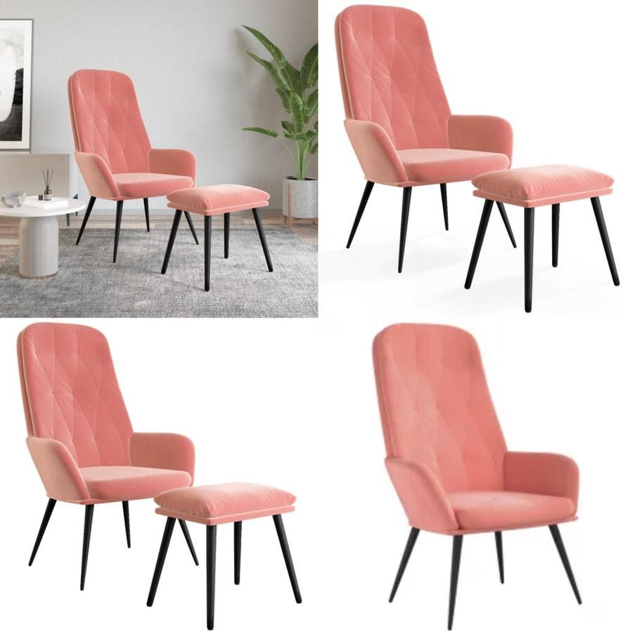 VidaXL Relaxstoel met voetenbank fluweel roze Relaxstoel Met Voetenbank Relaxstoelen Met Voetenbanken Zetel Met Voetenbankje Relaxstoel