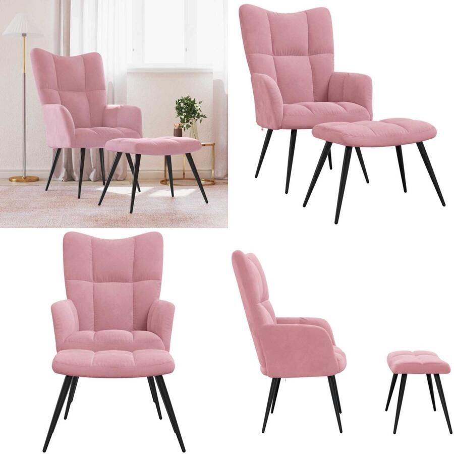 VidaXL Relaxstoel met voetenbank fluweel roze Relaxstoel Met Voetenbank Relaxstoelen Met Voetenbanken Zetel Met Voetenbankje Zetels Met Voetenbankjes
