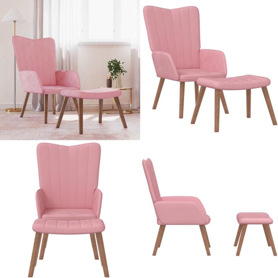 VidaXL Relaxstoel met voetenbank fluweel roze Relaxstoel Met Voetenbank Relaxstoelen Met Voetenbanken Zetel Met Voetenbankje Zetels Met Voetenbankjes - Foto 2
