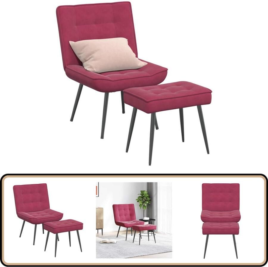VidaXL Relaxstoel met voetenbank Fluweel Wijnrood Relaxfauteuil Lounge Stoel Fluweel Fauteuil Wijnrood Fauteuils
