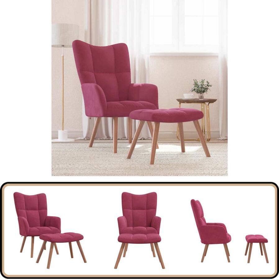 VidaXL Relaxstoel met voetenbank Fluweel Wijnrood Relaxfauteuil Lounge Stoel Fluweel Stoel Rode Stoel Fauteuilllounge