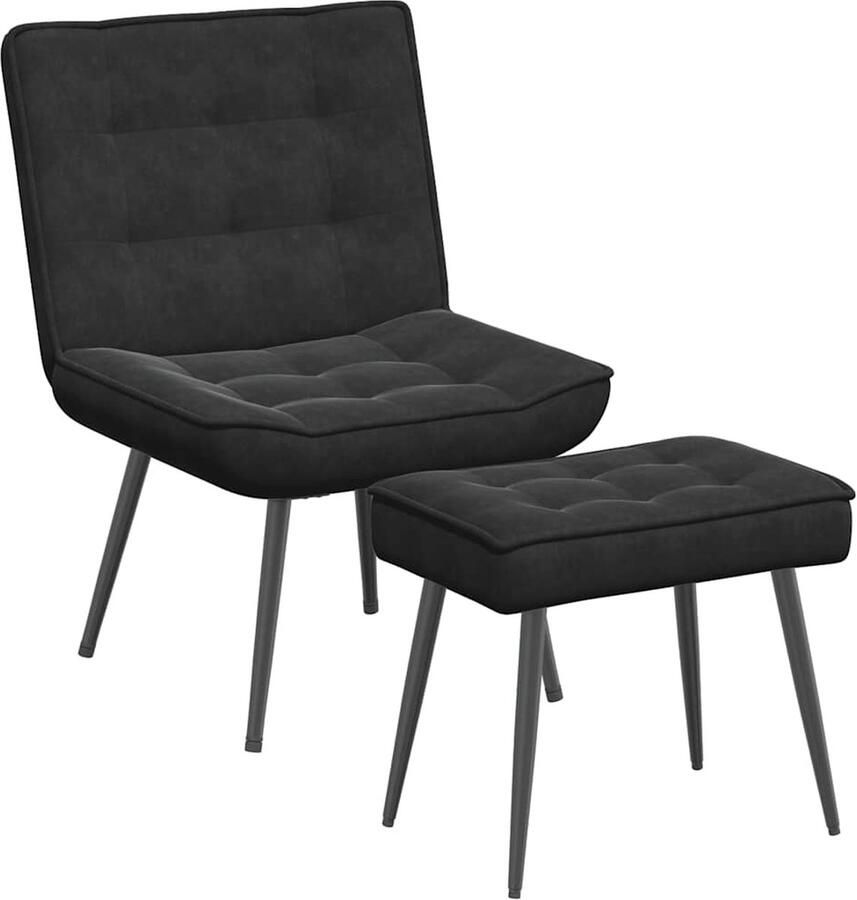 VidaXL Relaxstoel met voetenbank Zwart Fluweel Relaxfauteuil Fauteuil Zitzak Loungestoel Huiskamermeubilair - Foto 2