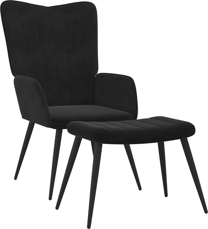 VidaXL Relaxstoel met voetenbank fluweel zwart Relaxfauteuil Loungezetel Loungestoel Fauteuils Velvet Meubels Zwarte Meubels Huiskamers - Foto 2