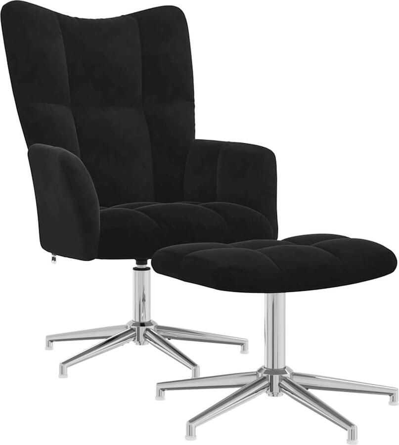 VidaXL Relaxstoel met voetenbank Fluweel Zwart Relaxfauteuil Velvet Fauteuil Zwarte Fauteuil Lounge Stoel Zwarte Loungestoel Fauteuill Met Voetensteun - Foto 2