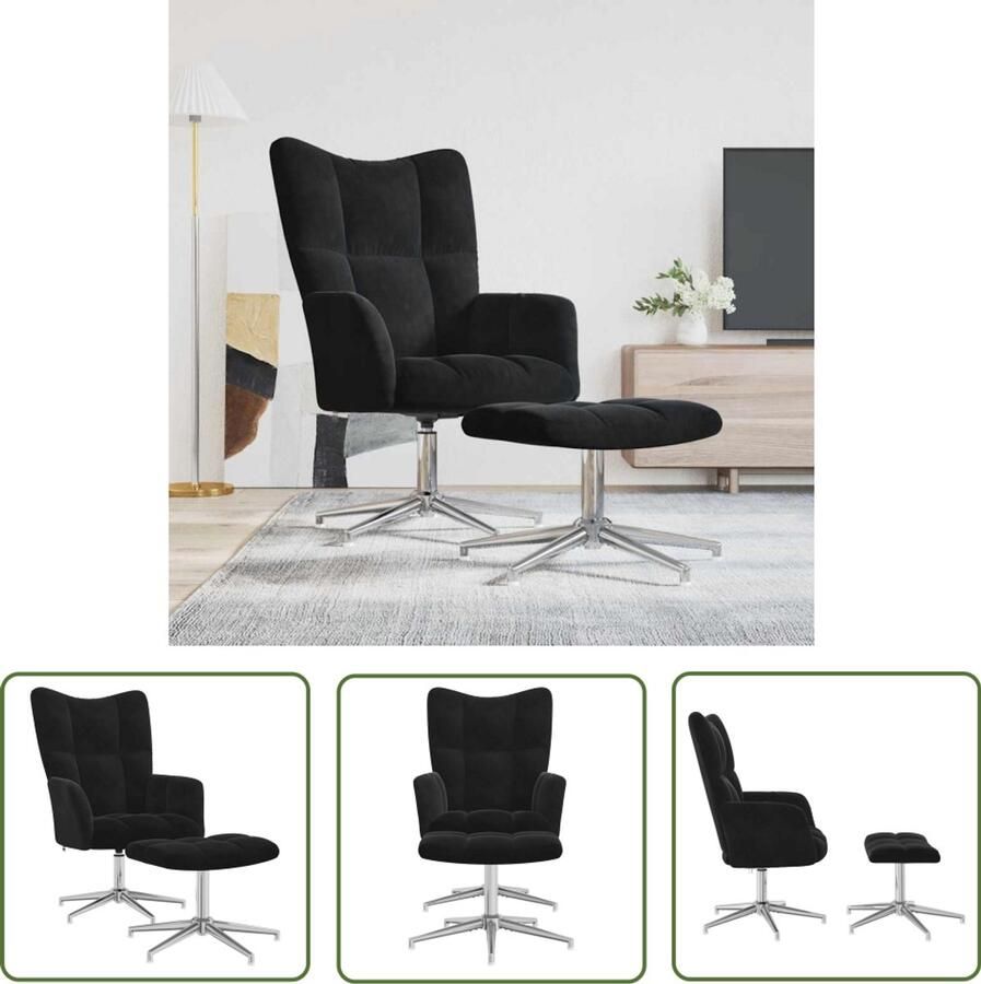 VidaXL Relaxstoel met voetenbank Fluweel Zwart Relaxfauteuil Velvet Fauteuil Zwarte Fauteuil Lounge Stoel Zwarte Loungestoel Fauteuill Met Voetensteun