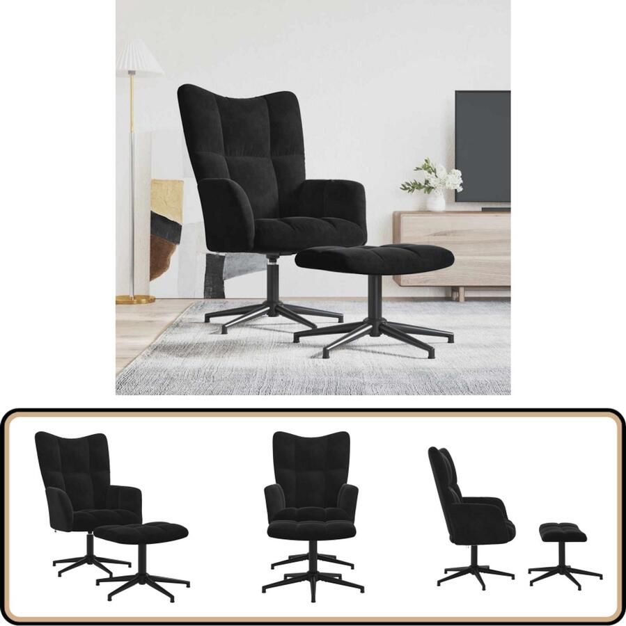 VidaXL Relaxstoel met voetenbank Fluweel Zwart Relaxstoel Fauteuils Velvet Meubels Zwarte Meubels Lounge Stoel Loungestoel Huiskamer Meubels Woonkamer Meubels Comfortabele Stoel