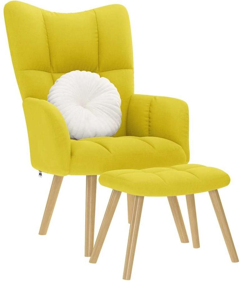 VidaXL Relaxstoel met voetenbank stof lichtgeel - Foto 2