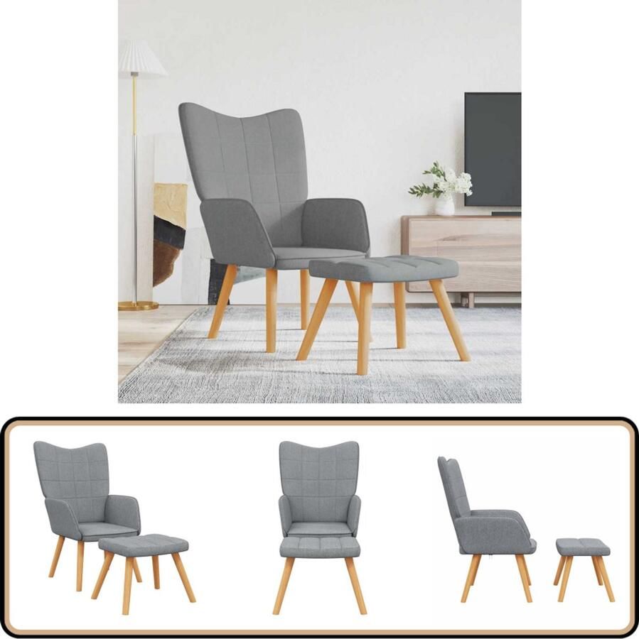 VidaXL Relaxstoel met voetenbank Lichtgrijs Stof Relaxstoel Fauteuils Lounge Chair Loungestoel Grijs Meubilair Moderne Stoffen Bank Comfortabele Stoel Voetensteun Woonaccessoires Binneninrichting