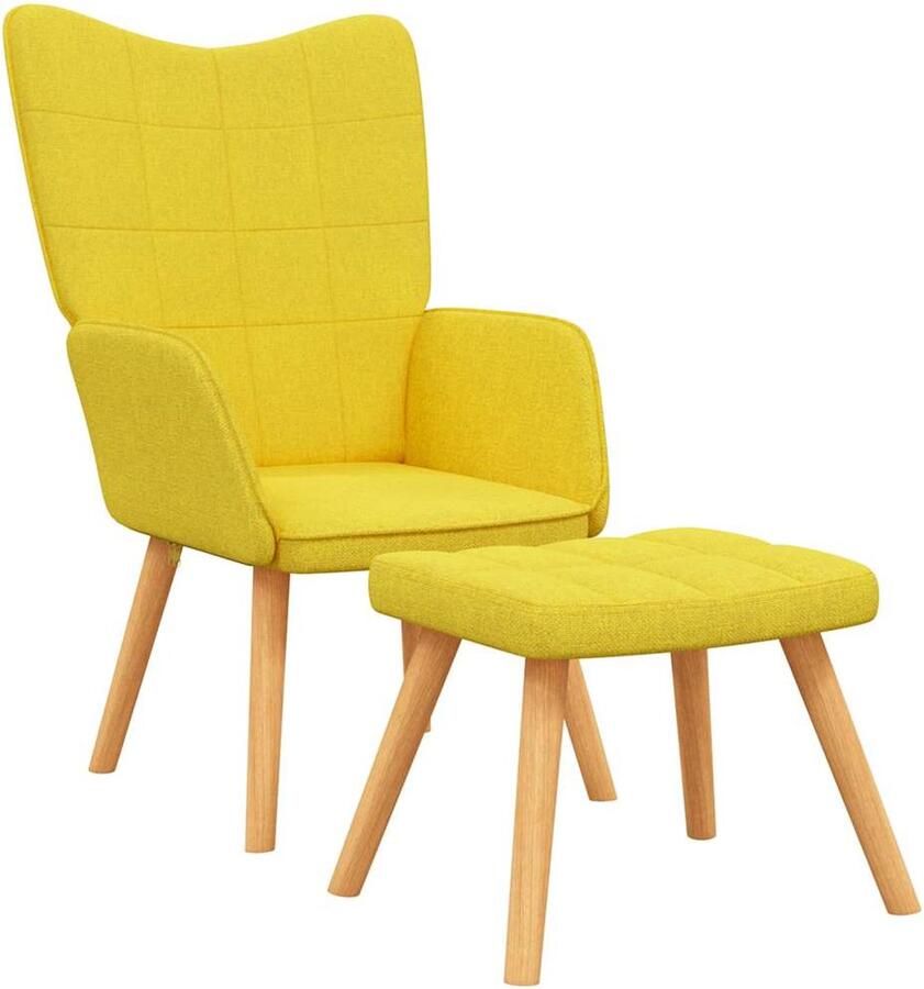 VidaXL Relaxstoel met voetenbank Mosterdgeel Stijlvol Relaxstoel Woonkamer Meubels Lounge Stoel Fauteuils Comfortabele Stoel Mustard Yellow Furniture Blokkopatroon - Foto 2