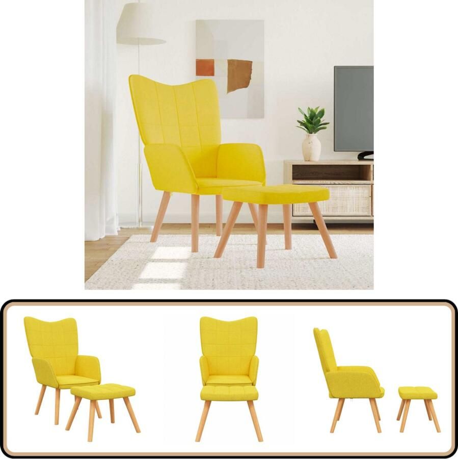 VidaXL Relaxstoel met voetenbank Mosterdgeel Stijlvol Relaxstoel Woonkamer Meubels Lounge Stoel Fauteuils Comfortabele Stoel Mustard Yellow Furniture Blokkopatroon