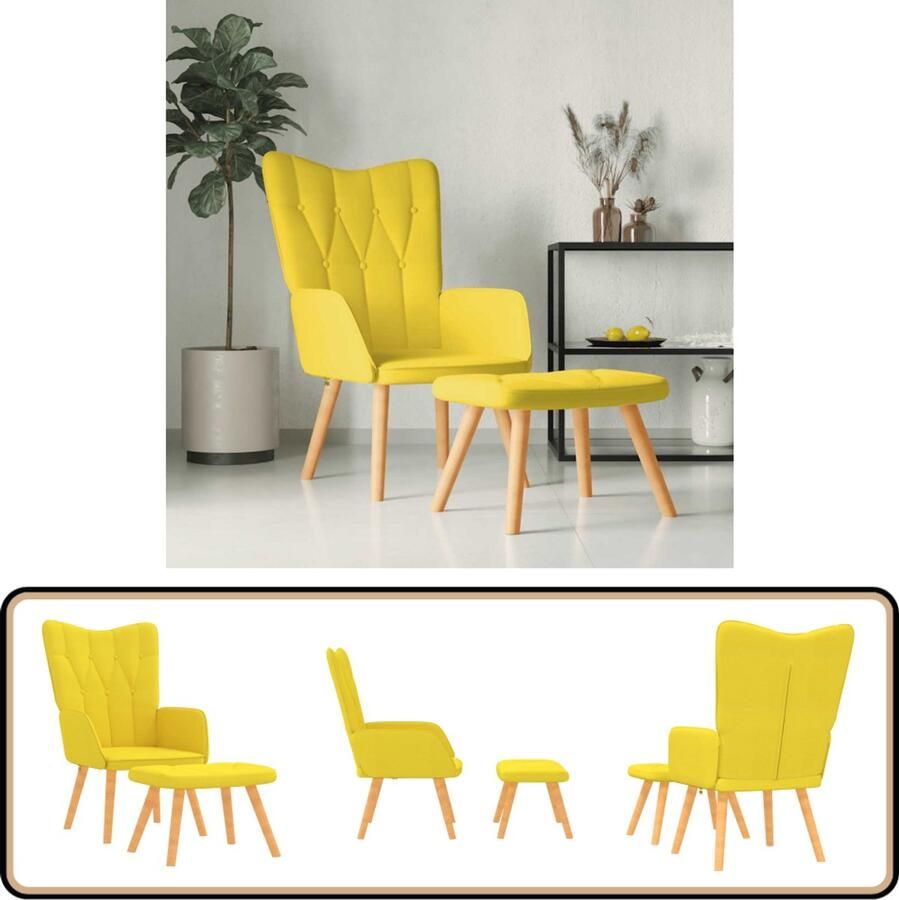 The Living Store Relaxstoel met voetenbank stof mosterdgeel Relaxfauteuil Fauteuil Lounge Stoel Voetenbank Mustard Yellow