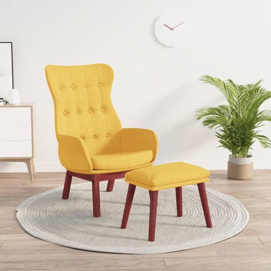 VidaXL Relaxstoel met voetenbank Mosterdgeel Stof Relaxstoel Lounge Chair Loungestoel Voetenbank Poef Mustard Yellow Gele Meubels Huiskamermeubelen Tuinstoelen