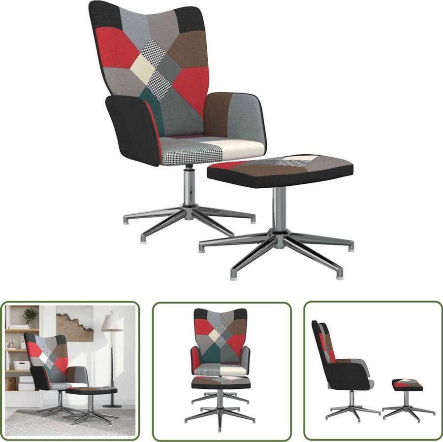 VidaXL Relaxstoel met voetenbank Patchwork stof Relaxfauteuil Patchwork Fauteuil Lounge Stoel Fauteuils Loungestoel Tuinstoel Buitenstoel Comfortabele Stoel Multifunctionele Stoel Met Voetensteun