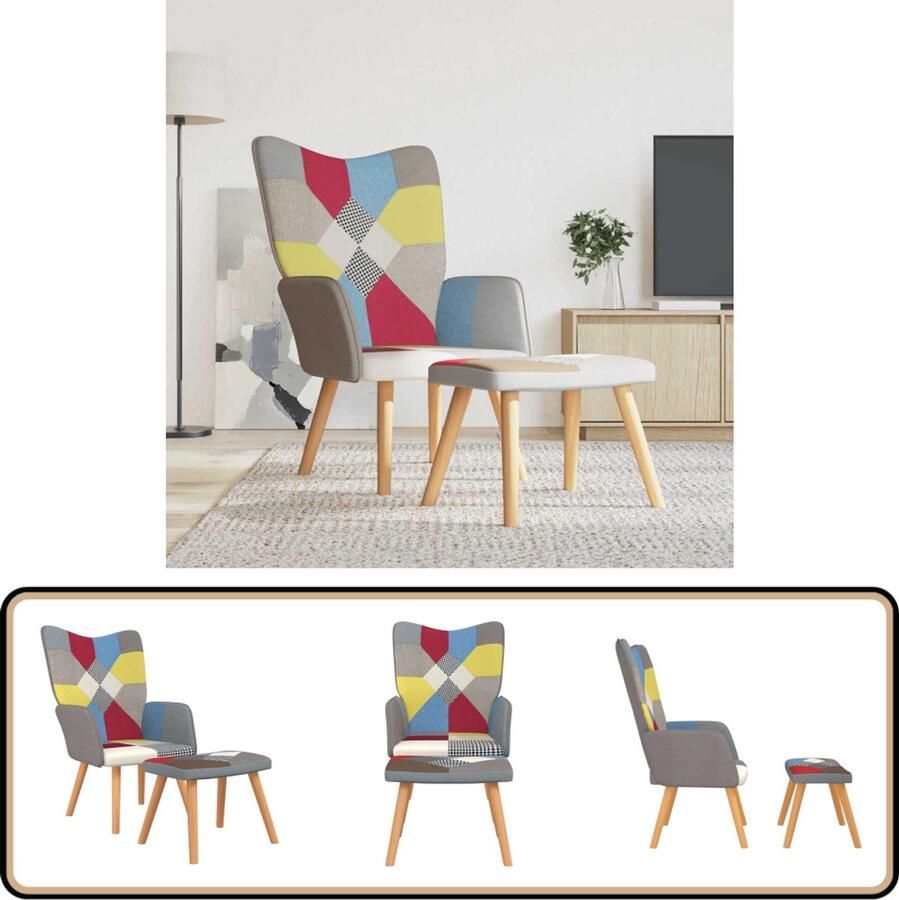 VidaXL Relaxstoel met voetenbank Patchwork stof Relaxfauteuil Patchwork Fauteuil Lounge Stoel Loungestoel Multikleurige Fauteuil Comfortabele Stoel Tuinstoel Binnenstoel Leesstoel