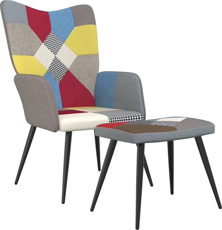 VidaXL Relaxstoel met voetenbank Patchwork stof Relaxstoel Fauteuil Patchwork Multikleuren Lounge Stoel Tuinstoel Buitenstoel Comfortabele Stoel Stevige Stoel Voetenbank Leeshoek Rustplaats - Foto 2