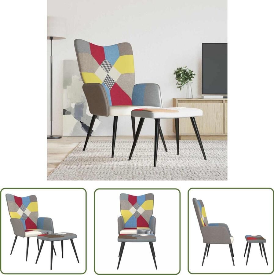 VidaXL Relaxstoel met voetenbank Patchwork stof Relaxstoel Fauteuil Patchwork Multikleuren Lounge Stoel Tuinstoel Buitenstoel Comfortabele Stoel Stevige Stoel Voetenbank Leeshoek Rustplaats